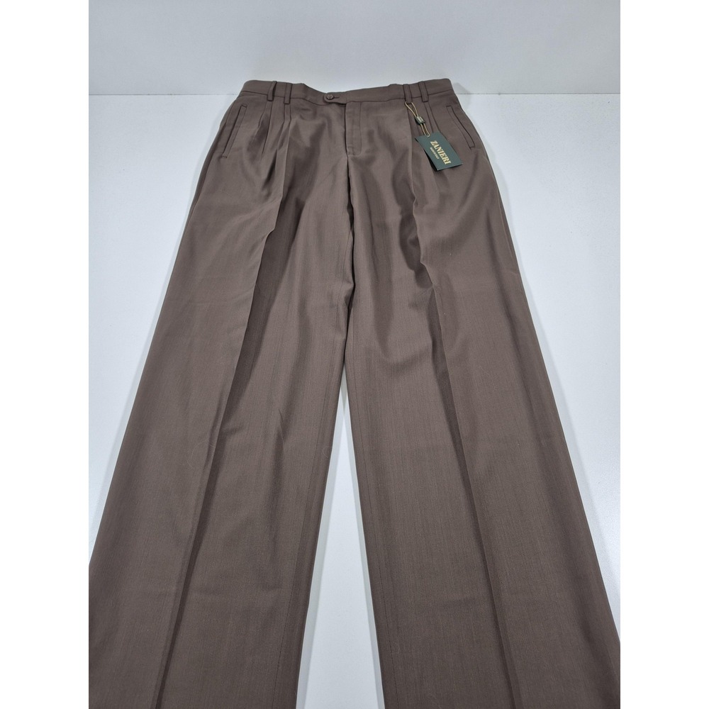 Zanieri Dress Pants Mens 40x36 Brown Wool Pleated Classic Fit Italy NWT